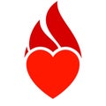 Fire flame icon, hot heart symbol