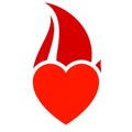 Fire flame icon, hot heart symbol