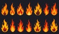 Fire flame icon set collection silhouette burn heat fiery flame icon set collection silhouette burn heat, dynamic orange red Royalty Free Stock Photo