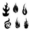 Fire flame icon set vector illustration design. Black silhouette tongues of flame icon isolated on white background. Royalty Free Stock Photo