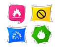 Fire flame icons. Prohibition stop symbol. Vector