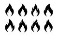 Fire flame icons. Vector simple burning campfire silhouette symbols, hot chile sauce, bonfire shape. Set of fire logos Royalty Free Stock Photo