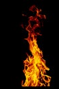 Fire flame isolated on black isolated background - Beautiful yellow, orange and red and red blaze fire flame texture style Royalty Free Stock Photo