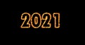 2021 fire flame isolated in black background. Burned 2021 number - Concept