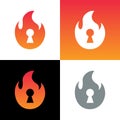 Fire flame and key hole logo icon design template - Vector Royalty Free Stock Photo