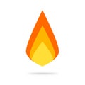 Fire flame logo icon vector flat cartoon, ignite blaze geometric symmetric symbol, idea of hot drop label or campfire