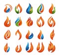 Fire flame set. Modern logotype. Royalty Free Stock Photo