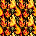 Fire flame seamless pattern.Textile ink brush strokes