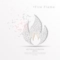 Fire flame shape digitally drawn low poly wire frame.