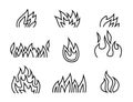 Fire, flame signs collection. Vector Illustration in a black color Royalty Free Stock Photo