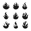 Fire flame silhouette icon set isolated on white background Royalty Free Stock Photo