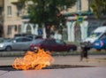 Fire flame symbol memory event monument monument town city street background traffic motor transport flames heat temperature tempe Royalty Free Stock Photo