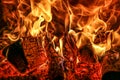 Fire flame texture in the fireplace. Royalty Free Stock Photo