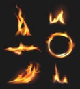 Fire flame. Various shapes of fire hot explosion of flames decent vector realistic templates Royalty Free Stock Photo