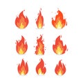 Fire Flame of various shapes. vector icons in cartoon style. isolated background Royalty Free Stock Photo