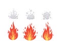 Fire flame vector icons in cartoon style. Flames of different shapes. Fireball set, flaming symbols. Royalty Free Stock Photo