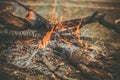 Fire Flame wooden camp burning Outdoor Royalty Free Stock Photo