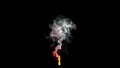 Fire flame yellow orange red with gray transparent smoke on black background, realistic bonfire, arson, graceful or