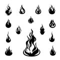 Fire, flames or bonfire icons, contemporary minimalist design, vector