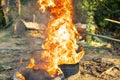 Fire flames burning tire red hot Royalty Free Stock Photo