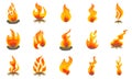 Fire flames collection, flat icons set Royalty Free Stock Photo