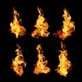 Fire flames collection isolated on black background Royalty Free Stock Photo