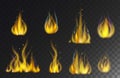 Fire flames collection isolated on black background vector. Royalty Free Stock Photo