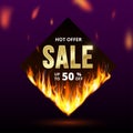 Fire flames hot offer sale banner dark spark Royalty Free Stock Photo