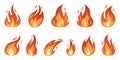 Fire flames vector icon set. Trendy flat style Royalty Free Stock Photo