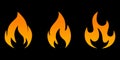 Fire flames icon set. Logo design on the black background Royalty Free Stock Photo
