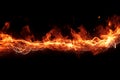 Fire flames isolated on black background, flame trail. Moving fire texture