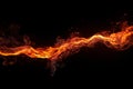 Fire flames isolated on black background, flame trail. Moving fire texture