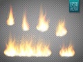 Fire flames isolated on transparent background. Vector realistic special effect Royalty Free Stock Photo