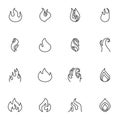 Fire flames line icons set Royalty Free Stock Photo