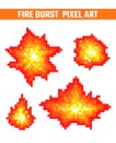 Fire flames pixel icons set. Royalty Free Stock Photo