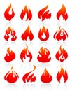 Fire flames red, set icons Royalty Free Stock Photo