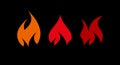 Fire flames, set. Flat vector illustration isolated on white Royalty Free Stock Photo