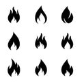 Fire flames, set of graphic design elements, conceptual collection fire and flames icons Royalty Free Stock Photo