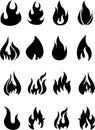 Fire flames, set icons Royalty Free Stock Photo