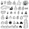 Fire flames, set icons, vector illustration. Royalty Free Stock Photo