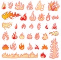 Fire flames, set icons, vector illustration. Royalty Free Stock Photo