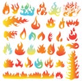 Fire flames, set icons, vector illustration.