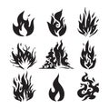 Fire flames, set icons, vector illustration. Hand drawn sketch fire flame Royalty Free Stock Photo