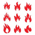 Fire flames, set icons, vector illustration Royalty Free Stock Photo