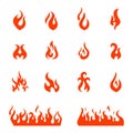 Fire flames, set icons, vector illustration Royalty Free Stock Photo