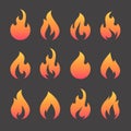 Fire flames, set vector icons. Grilling. Barbecue