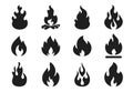 Fire flames silhouette. Flaming campfire, hot inferno flame shape. Simple vector illustration icons set
