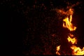 Fire flames and sparks on black background Royalty Free Stock Photo