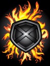 Fire flames steel shield background