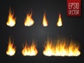 Fire flames on transparent background. Vector realistic special effect Royalty Free Stock Photo